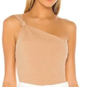 Privacy Please cream rib knit one shoulder sleeveless bodysuit